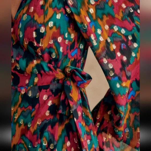 Sezane Linoy Multicolor Long Sleeve Wrap Dress - Picture 5 of 6